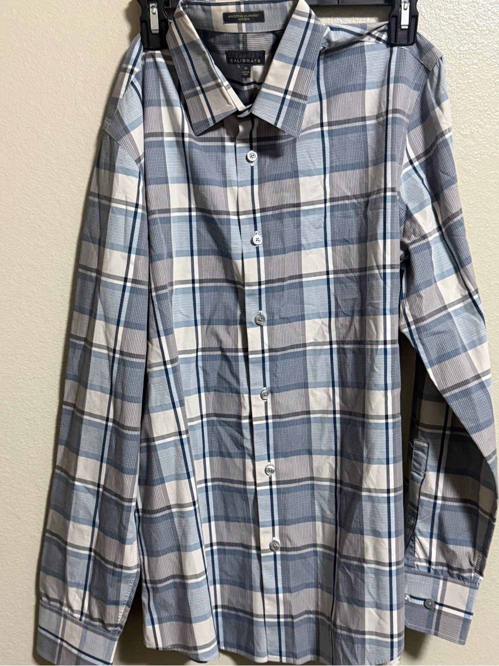 Men's Blue and White Plaid Button-Up Shirt